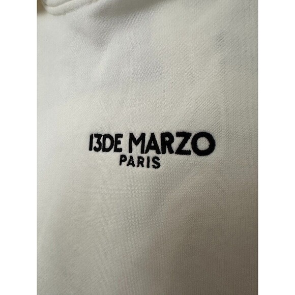 13DE Marzo Hoodie Logo Graphic Oversized Sweatshirt Teddy White Women's Medium - Picture 3 of 7